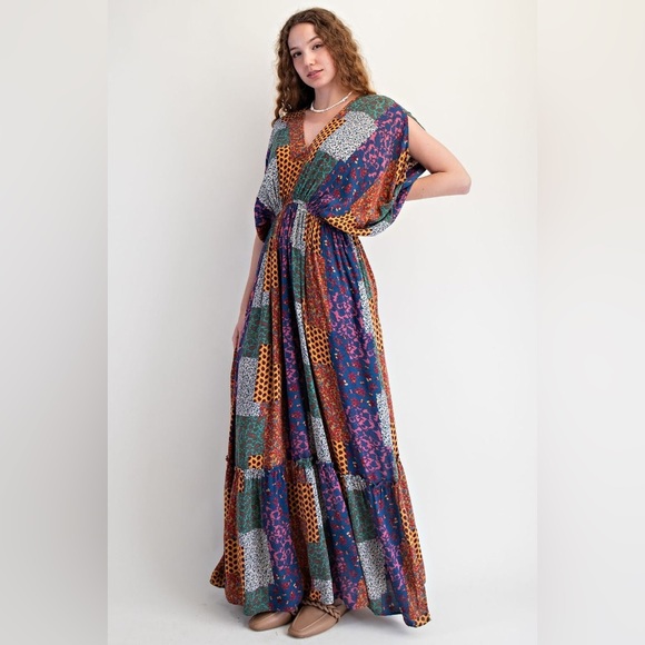NWT Easel Colorful Patchwork Maxi Dress. Size Small - Picture 1 of 5